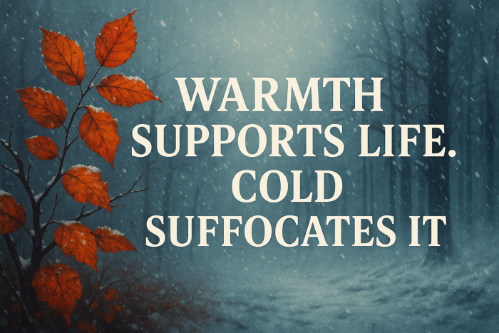 A visual representation of warmth nurturing life while cold stifles growth and vitality in nature.